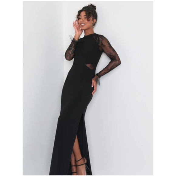 Lulus Dresses & Skirts - Lulus Bragging Rights Lace Long Sleeve Column Maxi Dress Black NEW!